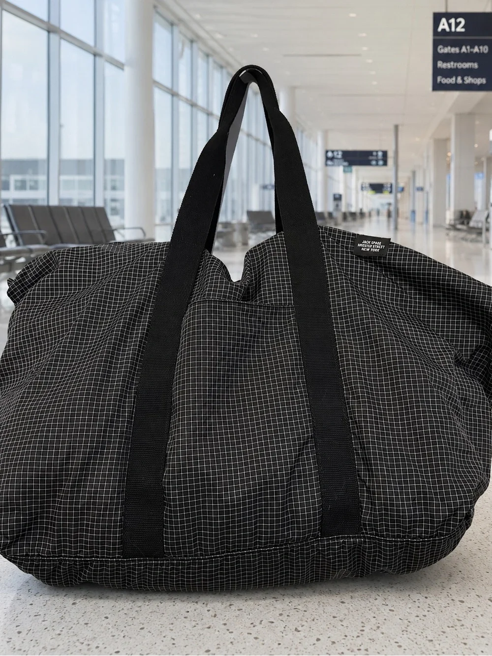 Jack Spade Warren Street NY Packable Duffel Travel Bag Black Grid Check